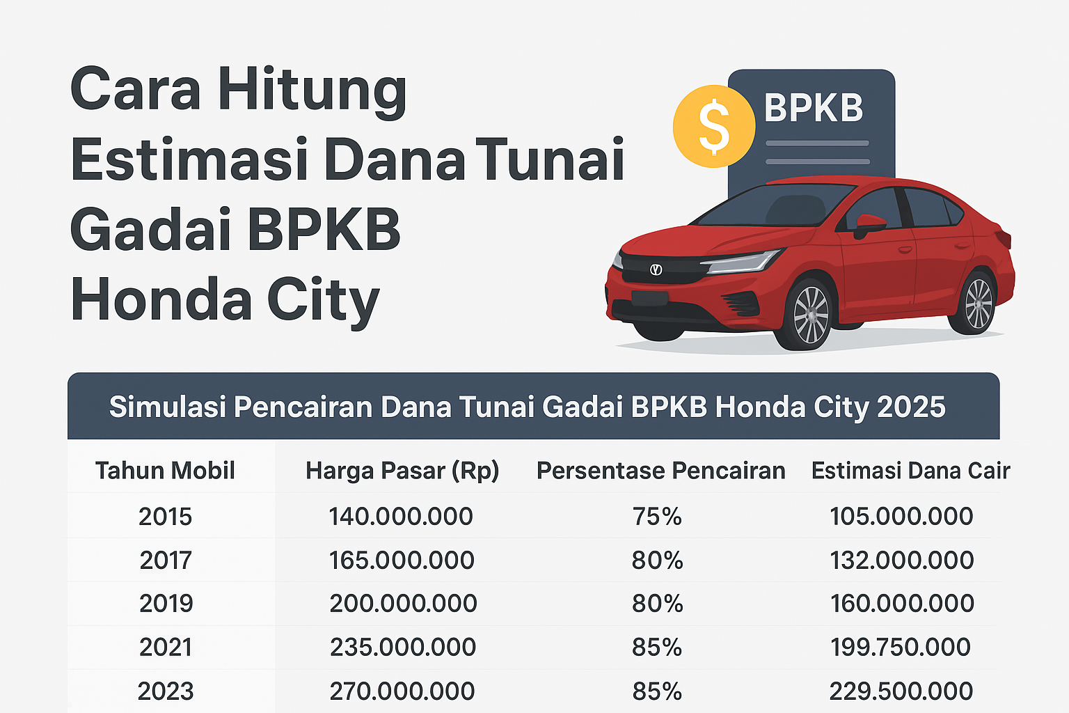 Hitung Mudah Pencairan Dana Tunai Pinjaman Dana Jaminan BPKB Mobil Honda City