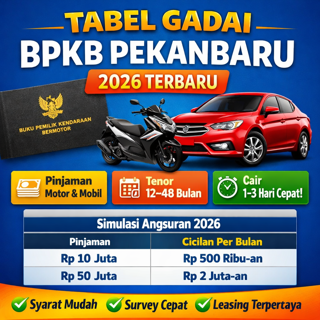 Update Tabel Pinjaman Dana Jaminan BPKB Pekanbaru Hari Ini