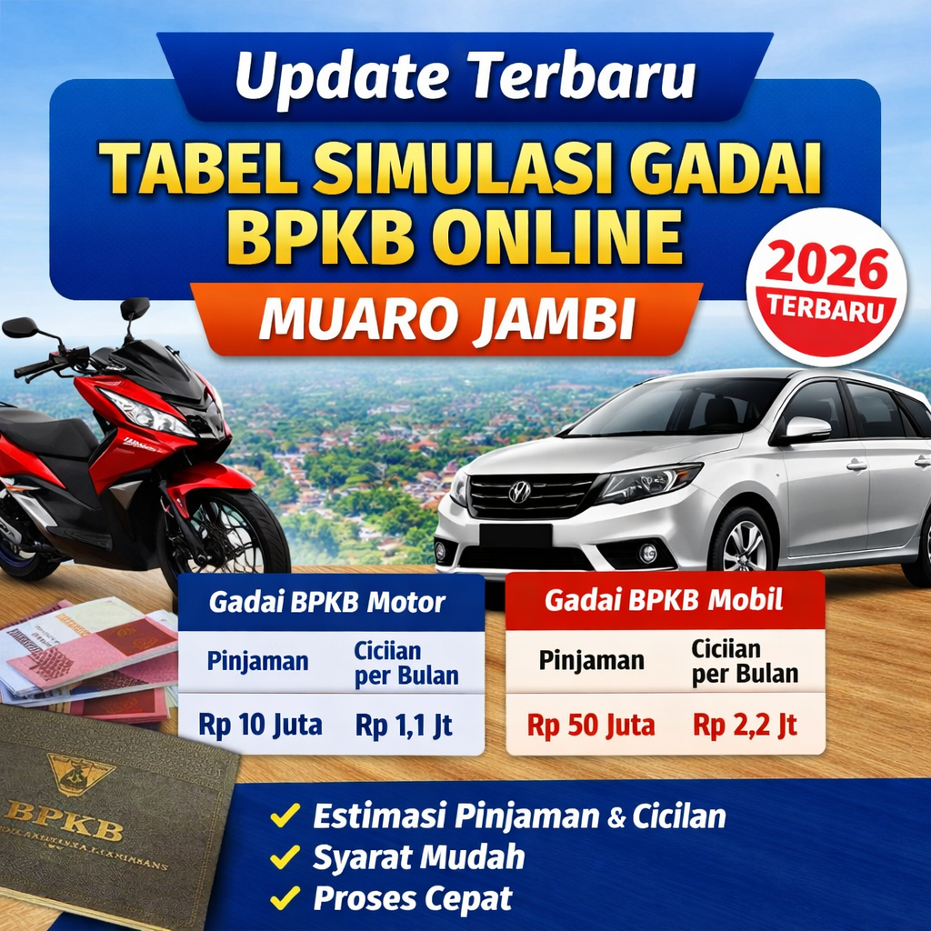 Cek Tabel Simulasi Pinjaman Dana Jaminan BPKB Online Muaro Jambi