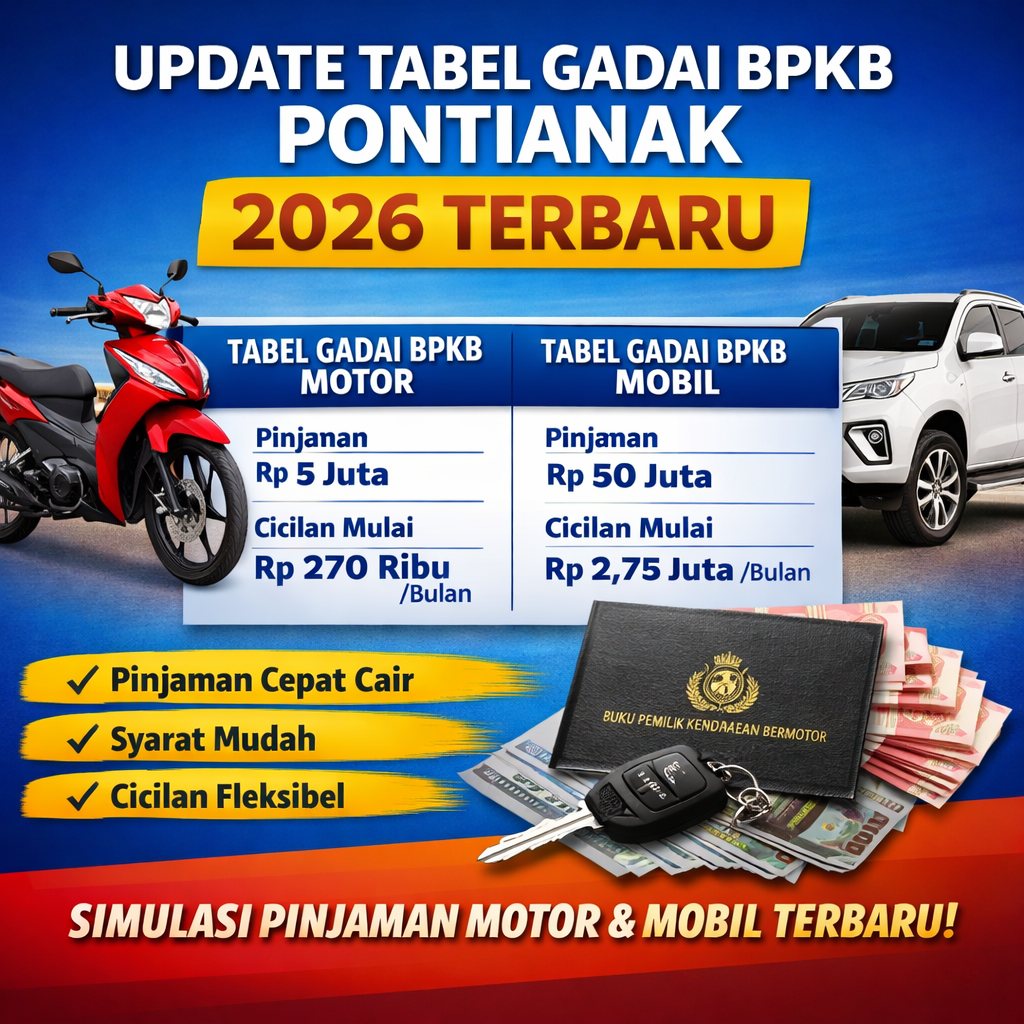 Cek Tabel Pinjaman Dana Jaminan BPKB Pontianak Terbaru