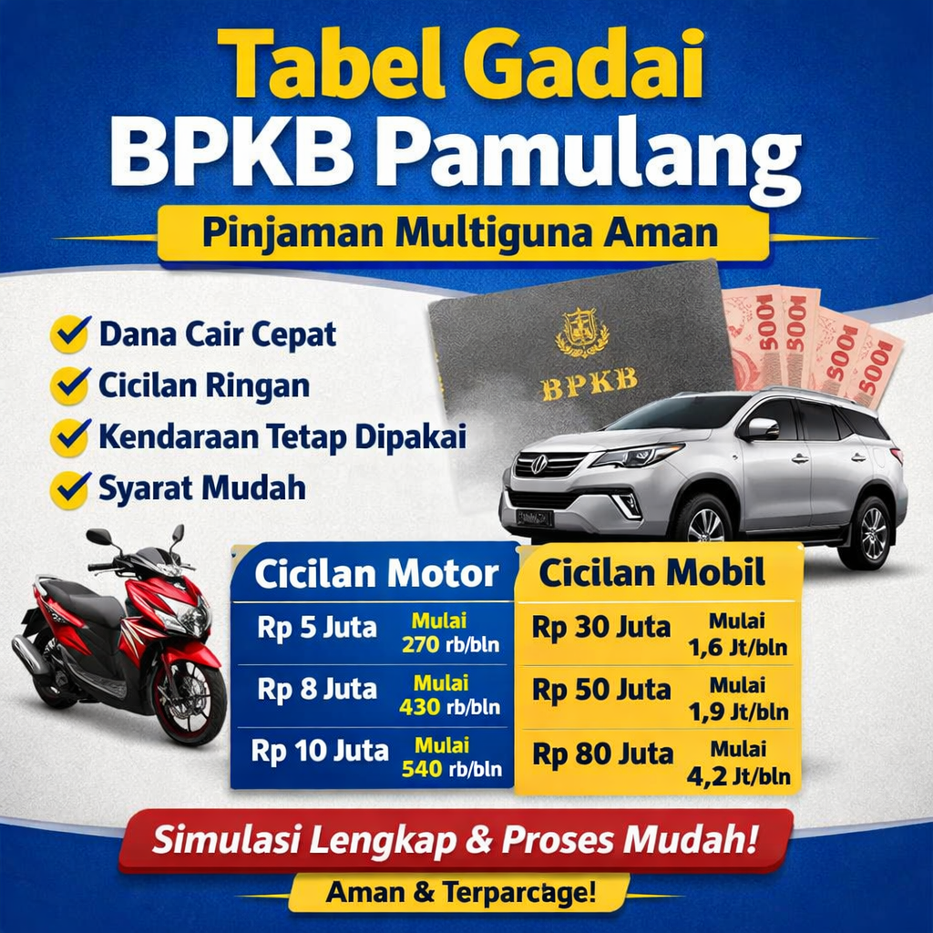Tabel Pinjaman Dana Jaminan BPKB Pamulang Terbaru 2026
